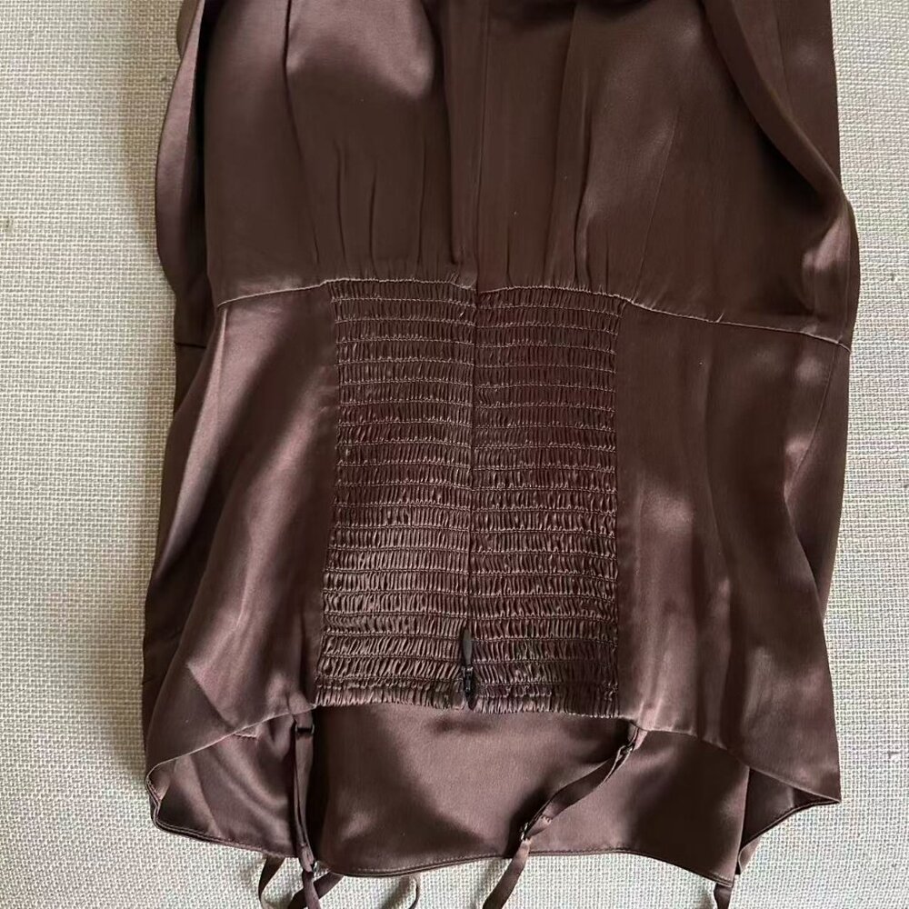 BEST Reformation Frankie Silk Maxi Dress Sz4 Cafe Chocolate Cocktail Party Forma - Picture 8 of 10